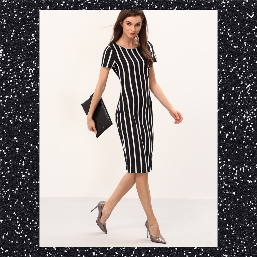 🎊STRIPED KNEE LENGTH SHEATH DRESS SZ S🎊 - Picture 5 of 6